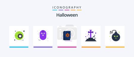Illustration for Halloween Flat 5 Icon Pack Including halloween. halloween. book. graveyard. cross. Creative Icons Design - Royalty Free Image