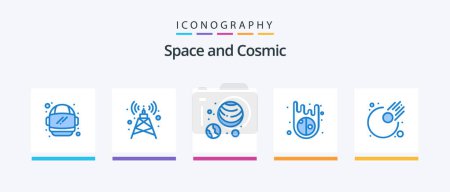 Illustration for Space Blue 5 Icon Pack Including . planets. meteor. asteroid. Creative Icons Design - Royalty Free Image