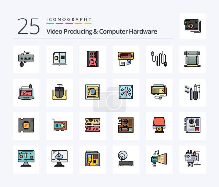 Ilustración de Video Producing And Computer Hardware 25 Line Filled icon pack including input. connection. instruction. adapter. solid - Imagen libre de derechos