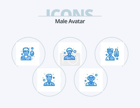 Illustration for Male Avatar Blue Icon Pack 5 Icon Design. professional. bell boy. soccer player. avatar. man - Royalty Free Image