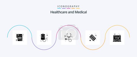 Illustration for Medical Glyph 5 Icon Pack Including . online. stethoscope. medical. medicine - Royalty Free Image