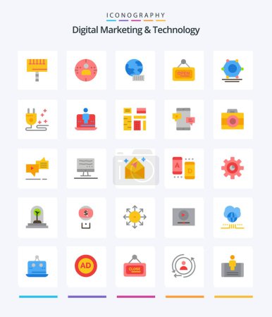 Ilustración de Creative Digital Marketing And Technology 25 Flat icon pack  Such As plug. network. globe. digital. sign - Imagen libre de derechos