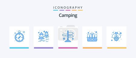 Téléchargez les illustrations : Camping Blue 5 Icon Pack Including . honey. arrows. fly. kit. Creative Icons Design - en licence libre de droit