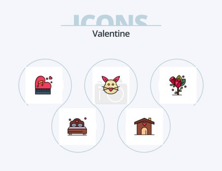 Ilustración de San Valentín línea llena Icon Pack 5 Diseño de Icono. Amor. Amor. Arco. Un día. valentine - Imagen libre de derechos
