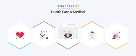 Illustration for Health Care And Medical 25 Flat icon pack including medicine. result. stethoscope. medical. care - Royalty Free Image