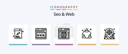 Ilustración de Seo y Web Line 5 Icon Pack Incluyendo servidor. alojamiento. web. a bordo. documento. Diseño de iconos creativos - Imagen libre de derechos