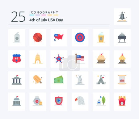 Téléchargez les illustrations : Usa 25 Flat Color icon pack including cole. medal. american. independence day. holiday - en licence libre de droit