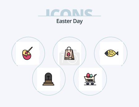 Téléchargez les illustrations : Easter Line Filled Icon Pack 5 Icon Design. bag. nature. cart. baby. basket - en licence libre de droit