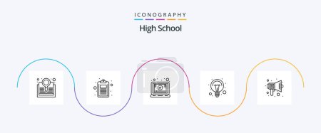 Téléchargez les illustrations : High School Line 5 Icon Pack Including light bulb. ideas. test. electricity. screen - en licence libre de droit