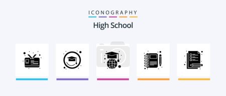 Illustration for High School Glyph 5 Icon Pack Including . notes. globe. lecture. notebook. Creative Icons Design - Royalty Free Image