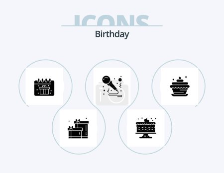 Téléchargez les illustrations : Birthday Glyph Icon Pack 5 Icon Design. cupcake food. birthday. calendar. bakery. party - en licence libre de droit