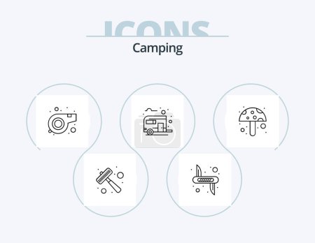 Téléchargez les illustrations : Camping Line Icon Pack 5 Icon Design. . life. no. jacket. match - en licence libre de droit
