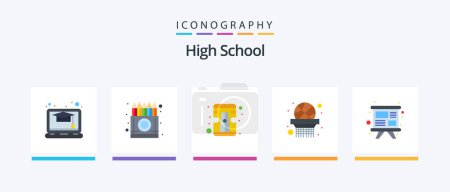 Illustration for High School Flat 5 Icon Pack Including training. study. pencil. presentation. sports. Creative Icons Design - Royalty Free Image