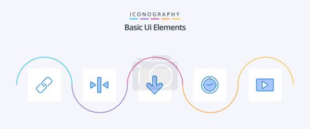 Illustration for Basic Ui Elements Blue 5 Icon Pack Including paly. clock. arrow. timer. watch - Royalty Free Image