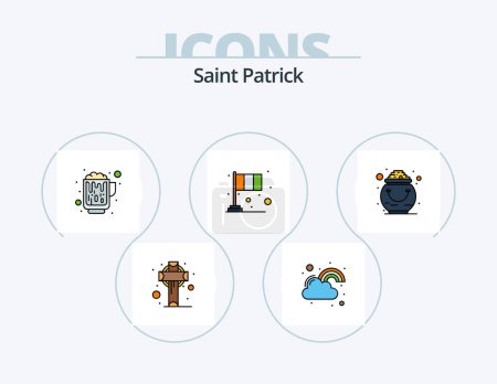 Ilustración de Saint Patrick Line Lleno Icon Pack 5 Icon Design. Trébol. Irlandés. Marcador. Irlanda. festival - Imagen libre de derechos