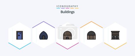 Illustration for Buildings 25 FilledLine icon pack including shop front. house. historical building. buildings. islamic building - Royalty Free Image