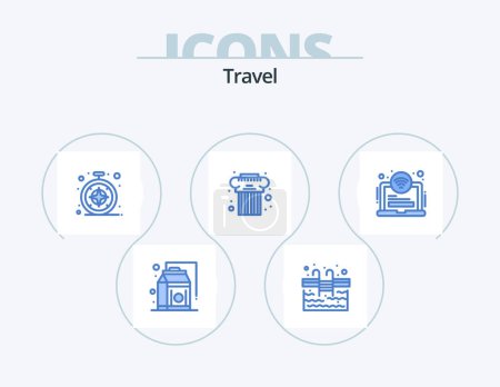 Téléchargez les illustrations : Icône bleue de voyage Pack 5 Icône Design. ordinateur portable. zone. navigateur. Grec. culturel - en licence libre de droit
