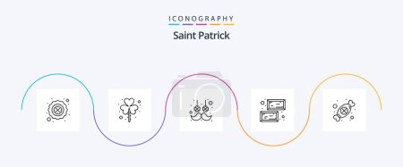 Illustration for Saint Patrick Line 5 Icon Pack Including candy. value. shamrock. ingot. flower - Royalty Free Image