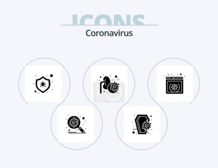 Téléchargez les illustrations : Icône de glyphe de coronavirus Pack 5 Icône Design. virus. épidémie. infection. maladie. virus - en licence libre de droit