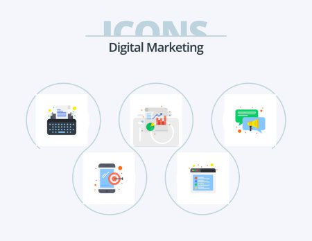 Illustration for Digital Marketing Flat Icon Pack 5 Icon Design. . speaker. type. conversation. file - Royalty Free Image