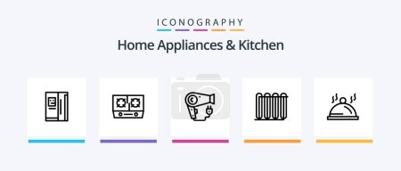 Illustration for Home Appliances And Kitchen Line 5 Icon Pack Including hair. machine. telephoe. compass. time. Creative Icons Design - Royalty Free Image