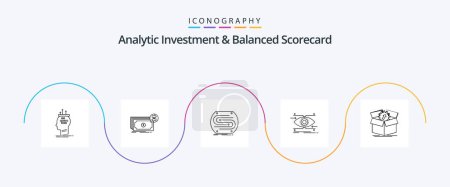 Ilustración de Inversión Analítica y Balanced Scorecard Line 5 Icon Pack Incluyendo enfoque. Atención. flujo. Lanzamiento. convergencia - Imagen libre de derechos