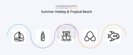 Ilustración de Beach Line 5 Icon Pack Incluyendo costa. ropa. playa. ropa. playa - Imagen libre de derechos