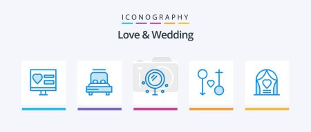 Ilustración de Love And Wedding Blue Paquete de 5 iconos, incluido el masculino. Mujer. Boda. Amor. Diseño de iconos creativos - Imagen libre de derechos