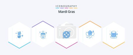 Illustration for Mardi Gras 25 Blue icon pack including costume. day. flower. party. balloons - Royalty Free Image