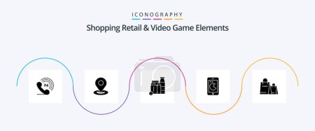 Ilustración de Shoping Retail And Video Game Elements Glyph 5 Icon Pack Including shopping. bag . box . hardware. mobile - Imagen libre de derechos
