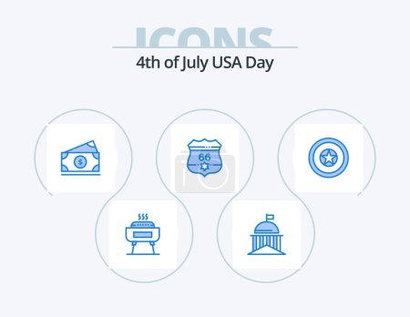 Illustration for Usa Blue Icon Pack 5 Icon Design. holiday. usa. irish. shield. usa - Royalty Free Image