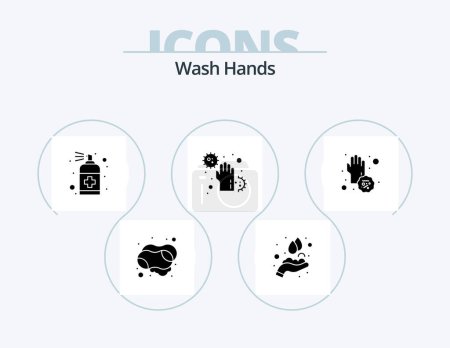 Téléchargez les illustrations : Lavez-vous les mains Glyph Icon Pack 5 Icon Design. infecter. maladie. pulvérisation. sale. savon - en licence libre de droit