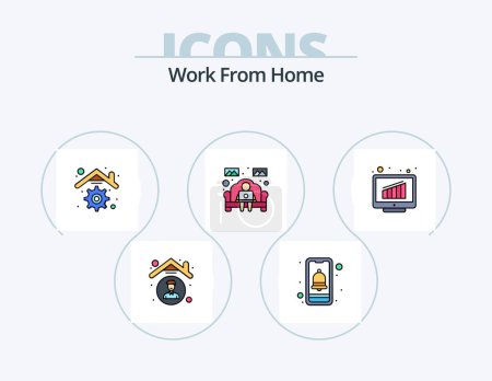 Ilustración de Trabajo desde la línea de inicio llenado Icon Pack 5 Icon Design. Gráfico. red. La mano. internet. webcam - Imagen libre de derechos