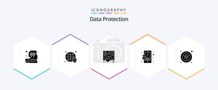 Ilustración de Data Protection 25 Glyph icon pack including lock. mobile. verified. lock. policy - Imagen libre de derechos
