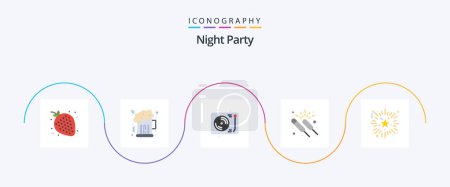 Illustration for Night Party Flat 5 Icon Pack Including firework. night. dis. group. event - Royalty Free Image