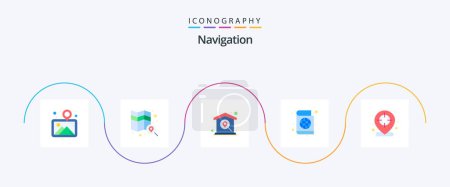 Téléchargez les illustrations : Navigation Flat 5 Icon Pack Including arrow. passport book. find. passport. navigate - en licence libre de droit