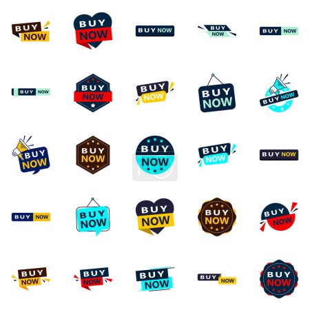 Téléchargez les illustrations : Buy Now 25 Modern Typographic Elements for promoting buying in a current way - en licence libre de droit