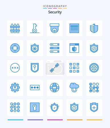 Téléchargez les illustrations : Creative Security 25 Pack icône bleue telle que la sécurité. protection. caméra. scanner. code à barres - en licence libre de droit