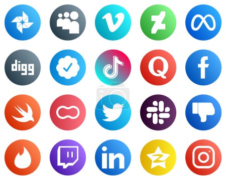 Ilustración de 20 iconos de redes sociales para sus diseños, como fb. pregunta. twitter verificó placa. quora y porcelana iconos. Versátil y de alta calidad - Imagen libre de derechos