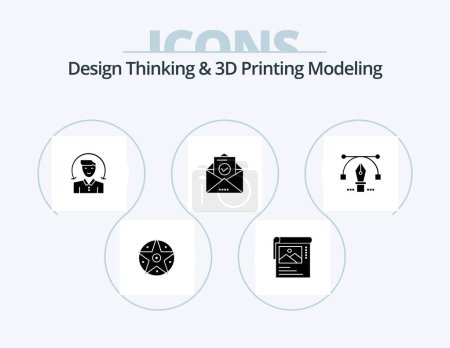 Ilustración de Design Thinking And D Printing Modeling Glyph Icon Pack 5 Icon Design. pencil. education. user. envelope. mail - Imagen libre de derechos