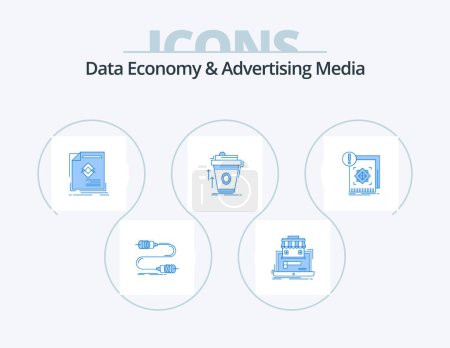 Ilustración de Economía de Datos y Medios Publicitarios Blue Icon Pack 5 Icon Design. Café. producto. datos. página. prospecto - Imagen libre de derechos