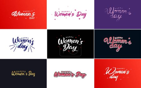 Illustration for Happy Women's Day greeting card template with hand lettering text design creative typography suitable for holiday greetings; vector illustration - Royalty Free Image