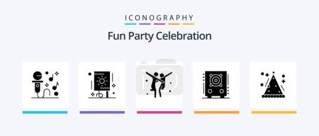 Téléchargez les illustrations : Party Glyph 5 Icon Pack Including hat. speaker. celebration. party. audio. Creative Icons Design - en licence libre de droit