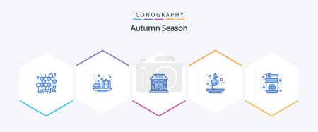 Illustration for Autumn 25 Blue icon pack including honey. bee. chimney. festival. candle - Royalty Free Image