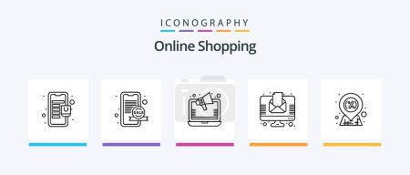 Téléchargez les illustrations : Online Shopping Line 5 Icon Pack Including marketing. payment. newspaper. credit card. shop. Creative Icons Design - en licence libre de droit