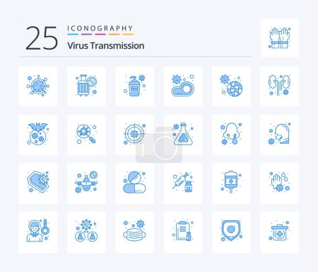 Ilustración de Virus Transmission 25 Blue Color paquete de iconos incluyendo incidente. transmisión. Una botella. carne. bacterias - Imagen libre de derechos