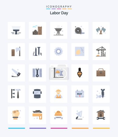 Téléchargez les illustrations : Creative Labor Day 25 Flat icon pack  Such As tool. tool. cook. ruler. angle - en licence libre de droit