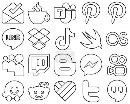 Téléchargez les illustrations : 20 Professionally designed Black Outline Social Media Icons such as twitch. lastfm. dropbox. swift and china icons. Fully editable and professional - en licence libre de droit