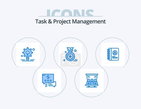 Illustration for Task And Project Management Blue Icon Pack 5 Icon Design. . user. gear. contact. medal - Royalty Free Image