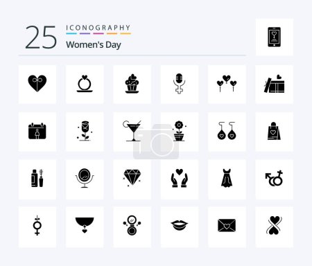 Téléchargez les illustrations : Womens Day 25 Solid Glyph icon pack including day. women. proposal. love. cupcake - en licence libre de droit